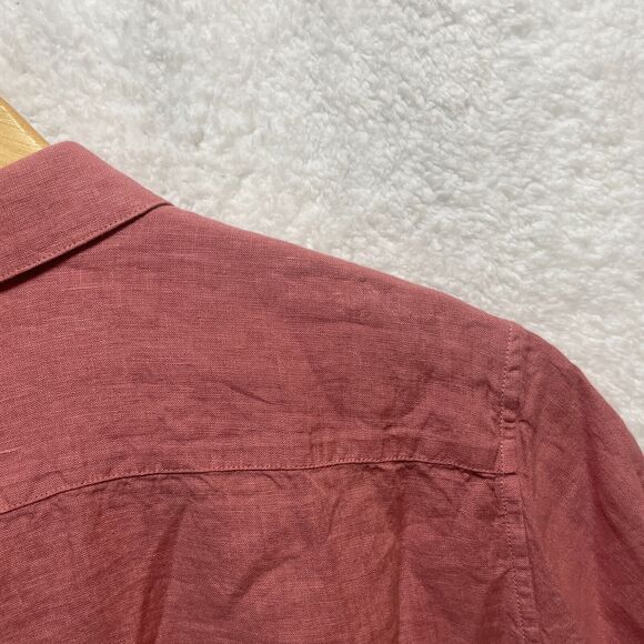Theory Shirt Mens XL Pink Linen Button Up Short Sleeve Preppy Coastal Casual - Picture 10 of 11